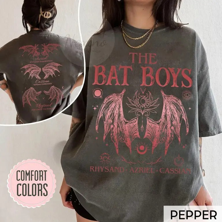 2 slides,  Bat Boys T-Shirt, Acotar Merch Shirt, Bat Boys Wings Shirt, Book Lover Shirt, Book Fandom Tee, Feyre Acotar...