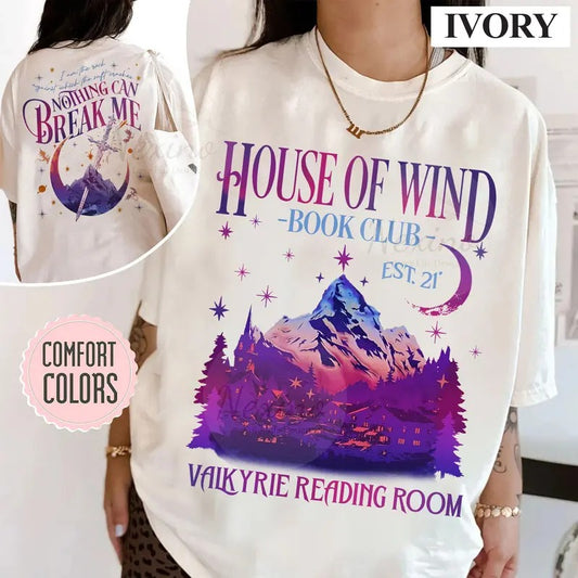 2 slides, ACOTAR House Of Wind Book Club T-Shirt | Night Court Velaris House Of Wind Library Sarah J Maas Throne of Glass, Valkyrie Reading Room SJM
