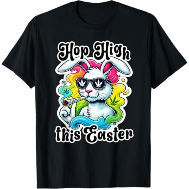 Casual T-shirt Easter Bunny Funny Weed Smoking Rabbit Marijuana WB shield/20 T-Shirt Menswear Top Hoodie, Sweatshirt