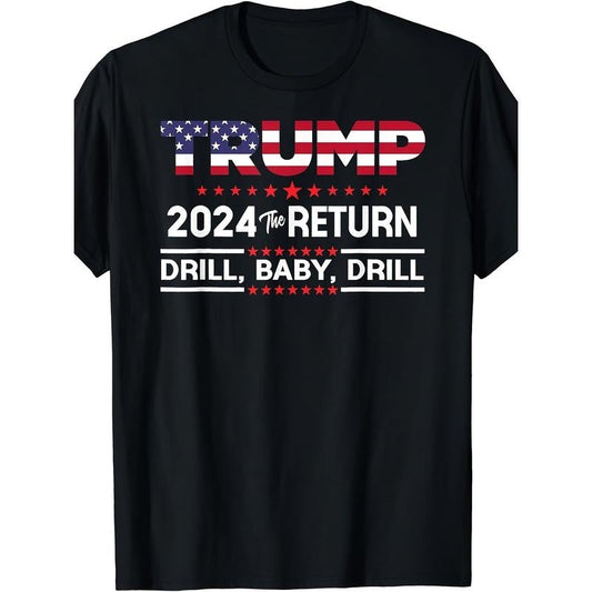 2024 THE RETURN Print, Men's Crew Neck Short Sleeve Cotton T-shirt, Casual Comfy Top For Daily Wear Made in USA