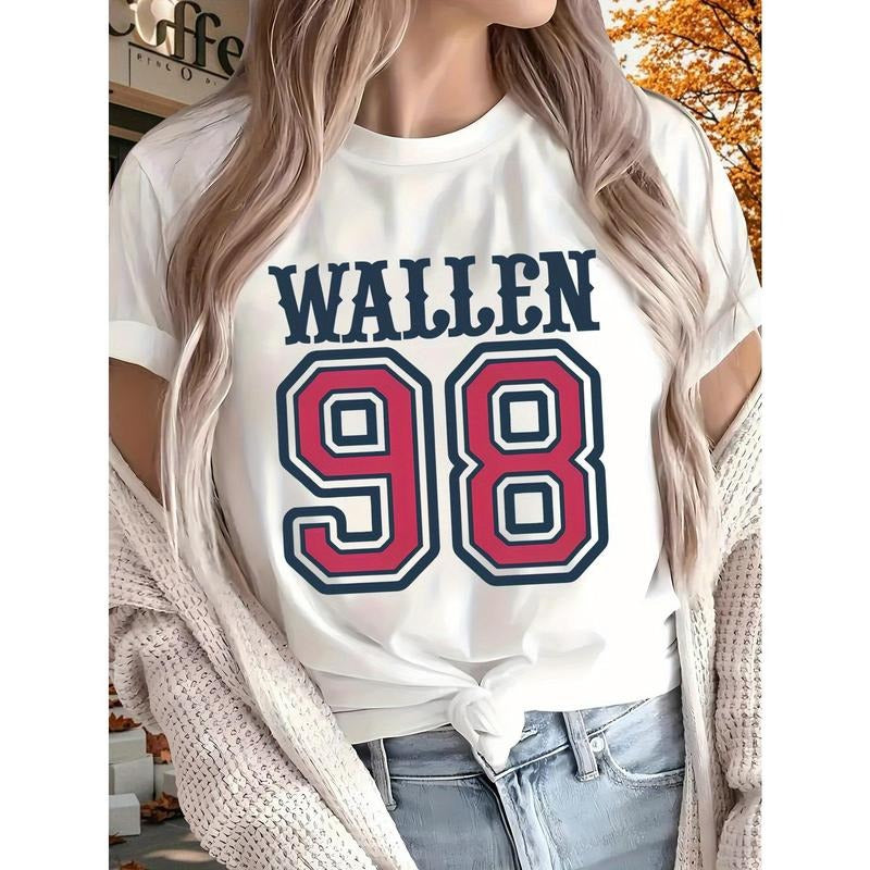2025 New Women'WB shield Printed T-shirt, Short Sleeves, Four Seasons Can Be Worn for Outdoor, Home, Sports Top style 02...