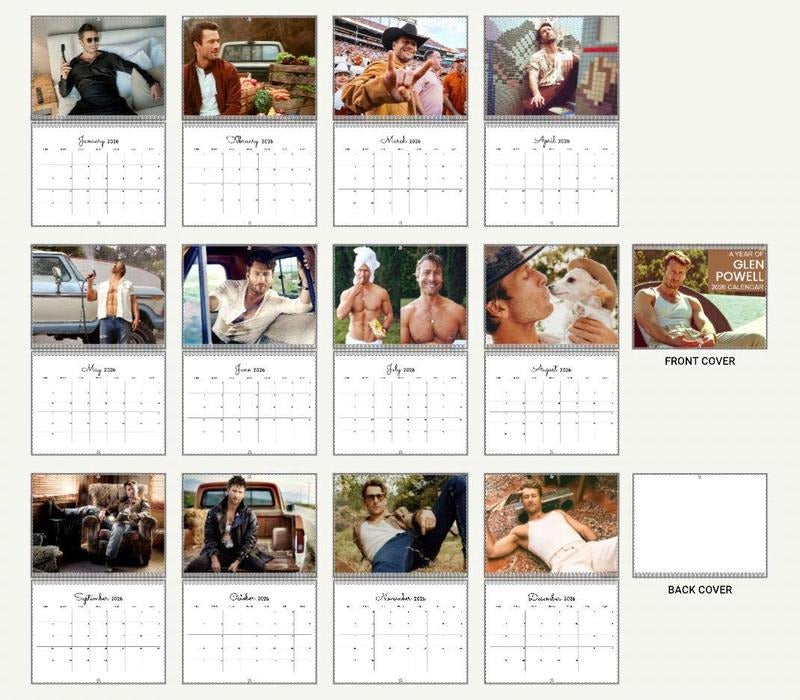 2026 Glen Powell Calendar, Celebrity Calendar, Glenn Powell Gift, Funny Gift for Friend