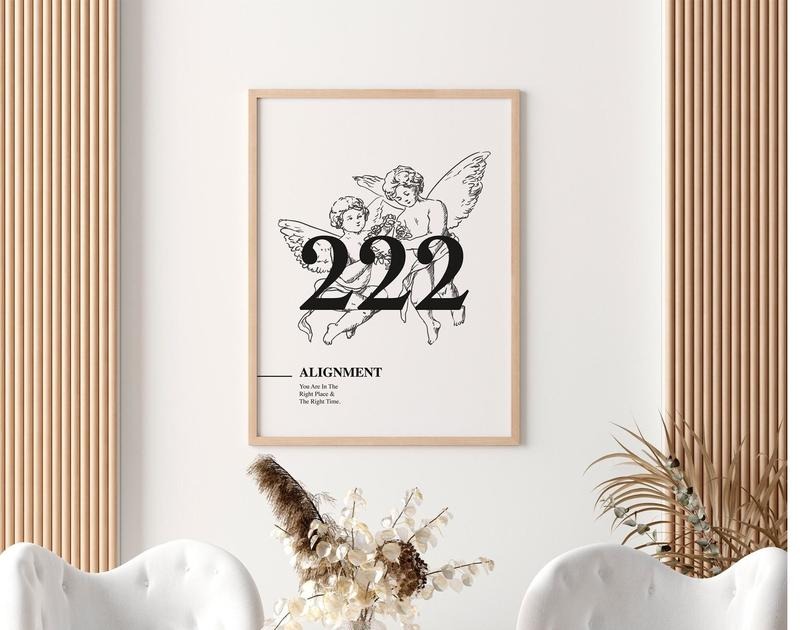 222 Angel Number Poster, Angel Number Print, Trendy Wall Art Print, Alignment, Manifestation Energy, Spiritual Poster,...