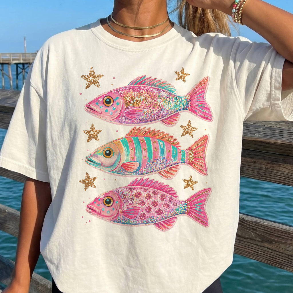 Coastal Fish Preppy Pink Beach Club Ocean Resort Graphic Tee