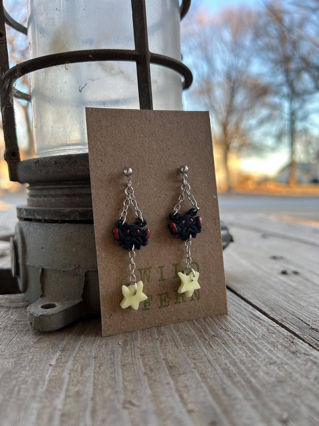 Mothman Dangle Earrings, Glow in the Dark Cryptid Jewelry