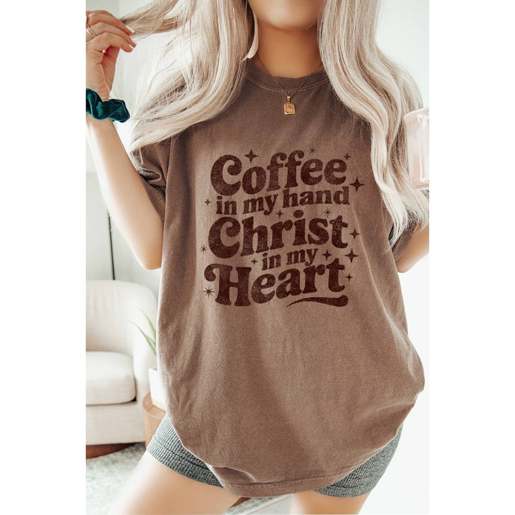 Coffee in My Hand Christ in My Heart Vintage Graphic Oversiz