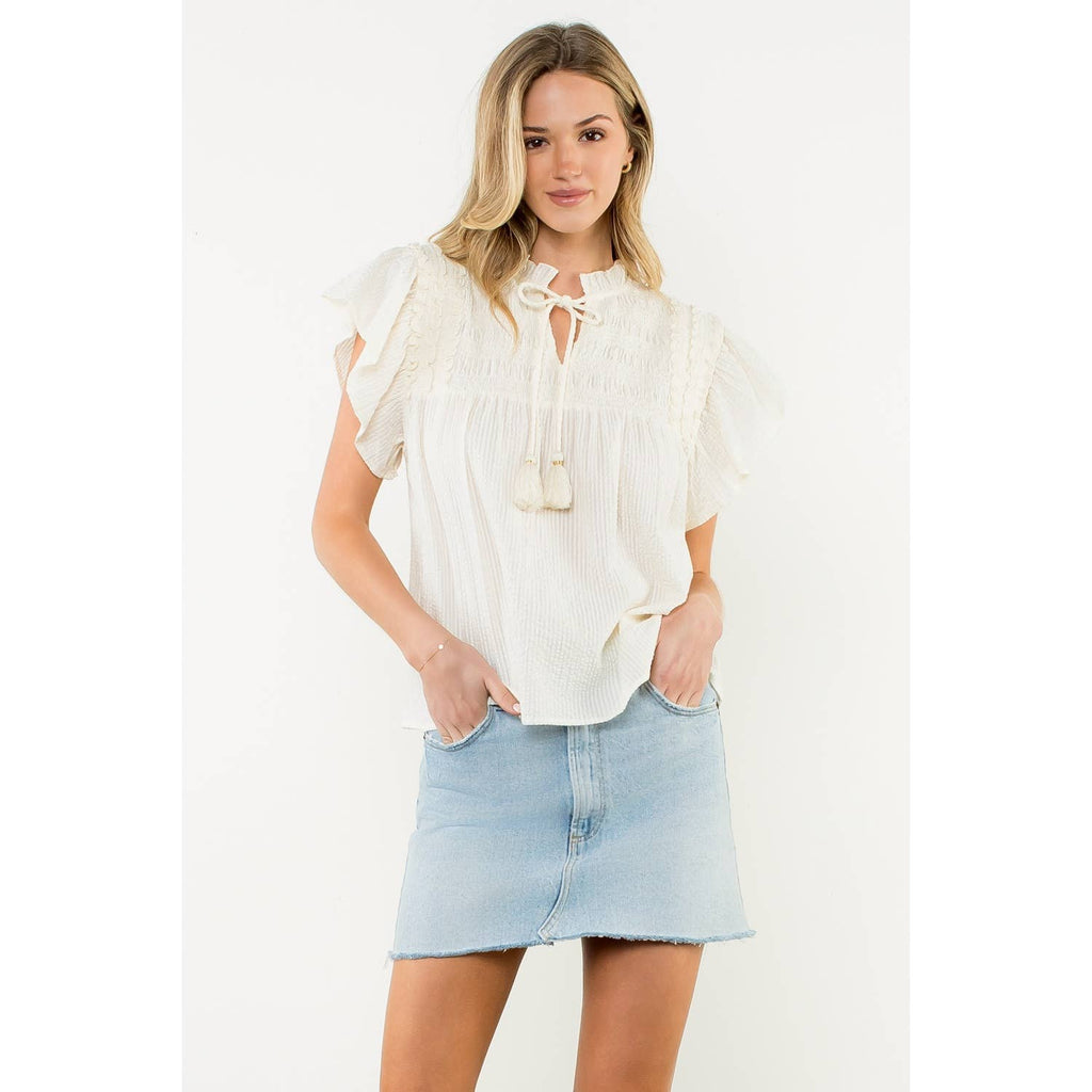 Flutter Sleeve Textured Top