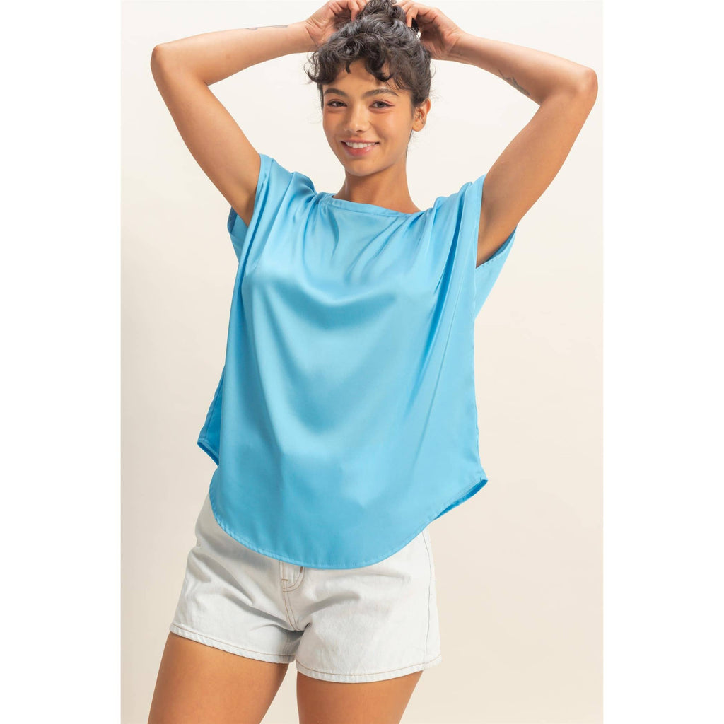 Satin Dolman Sleeve Round Neck Blouse