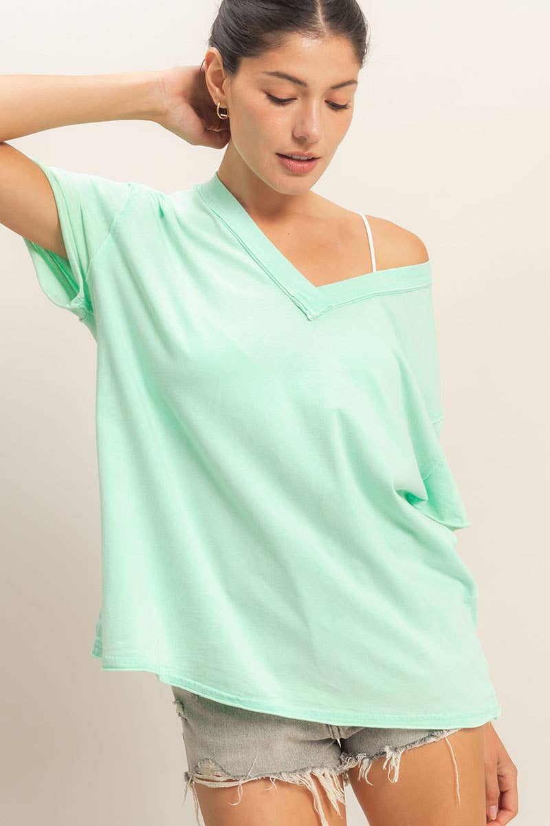 Washed V-Neck Oversized Tee