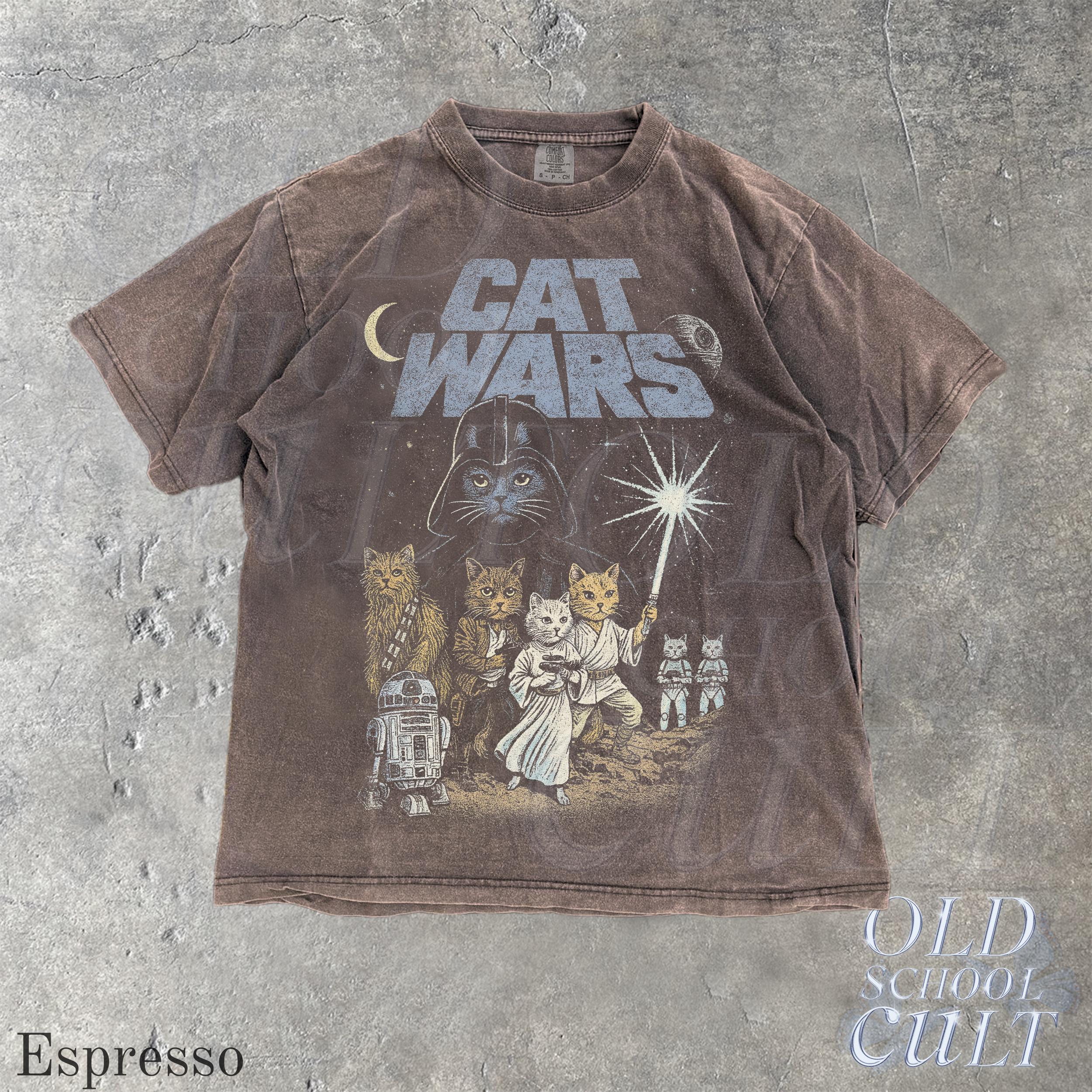 Cat Wars Vintage 90s Retro Space Cat Comfort Colors Tee Cat Warrior Cat Lovers Sci-Fi Nerdy Cat Tee (4)