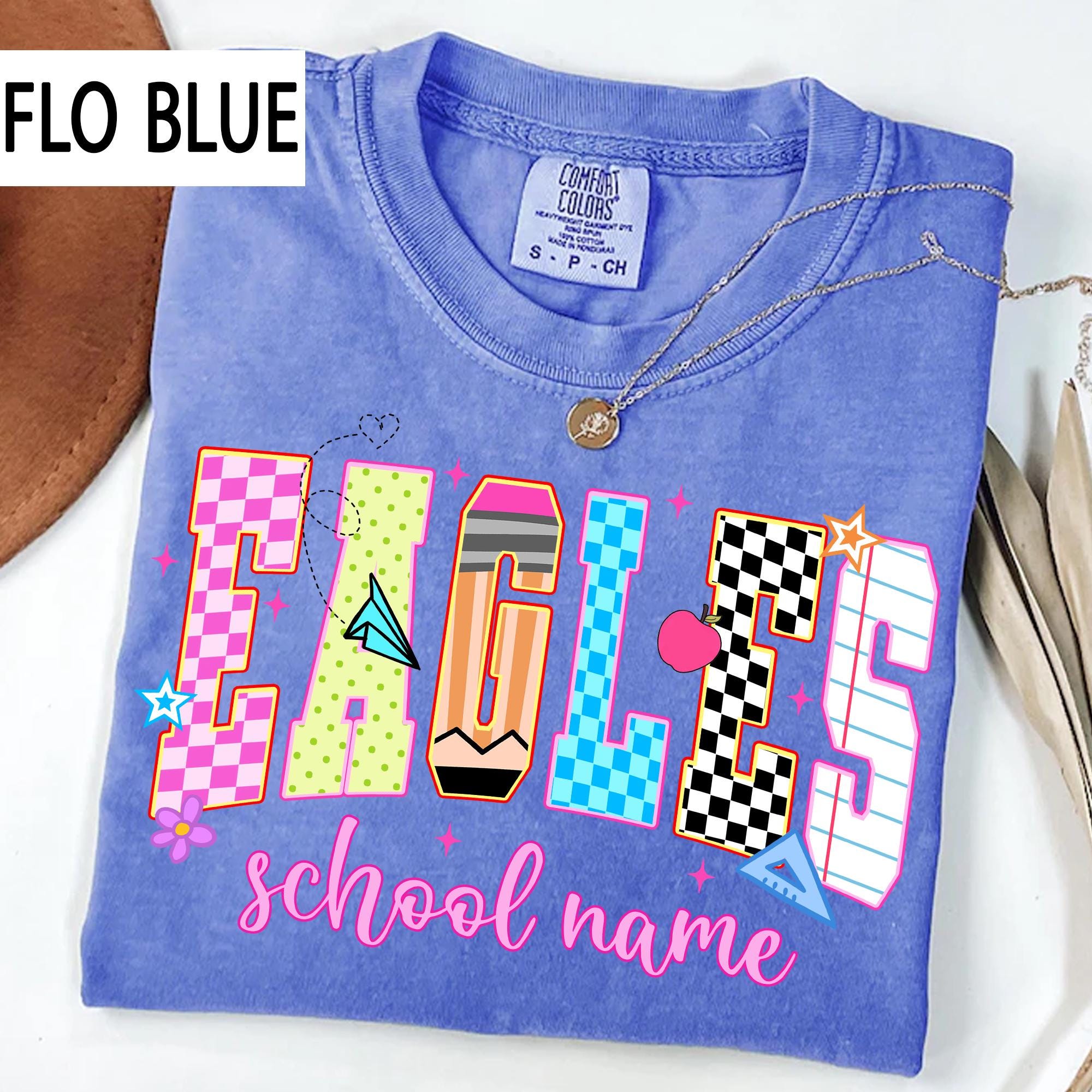 Custom School Mascot Comfort Colors Personalized School Name Tee Custom Eagles School Spirit Tee Teacher Student Matching (4)