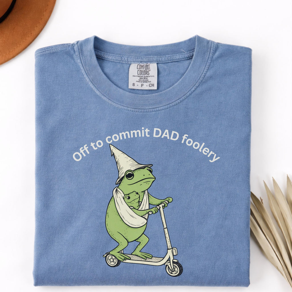 Dad Frog Comfort Colors Off Commit Dad Foolery Frog Scooter First Time Dad Dada Pregnancy Reveal Tee (4)