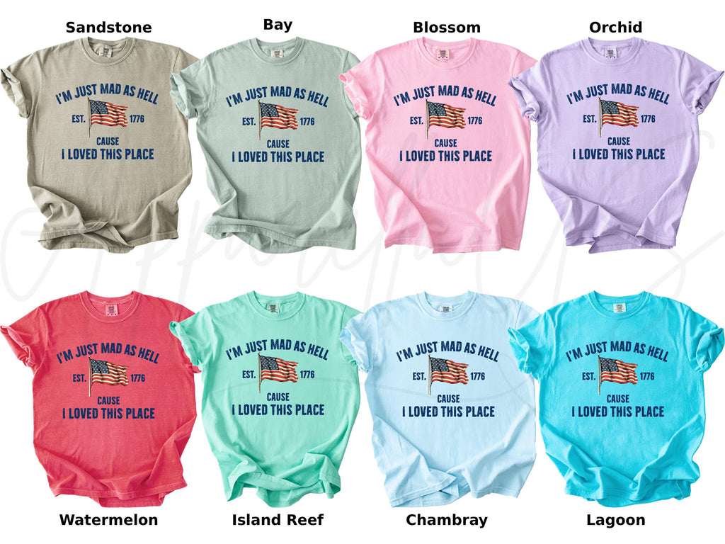 Comfort Colors Mad Hell Est 1776 Cause Loved Place Red White Blue Resistance Independence Tee (4)