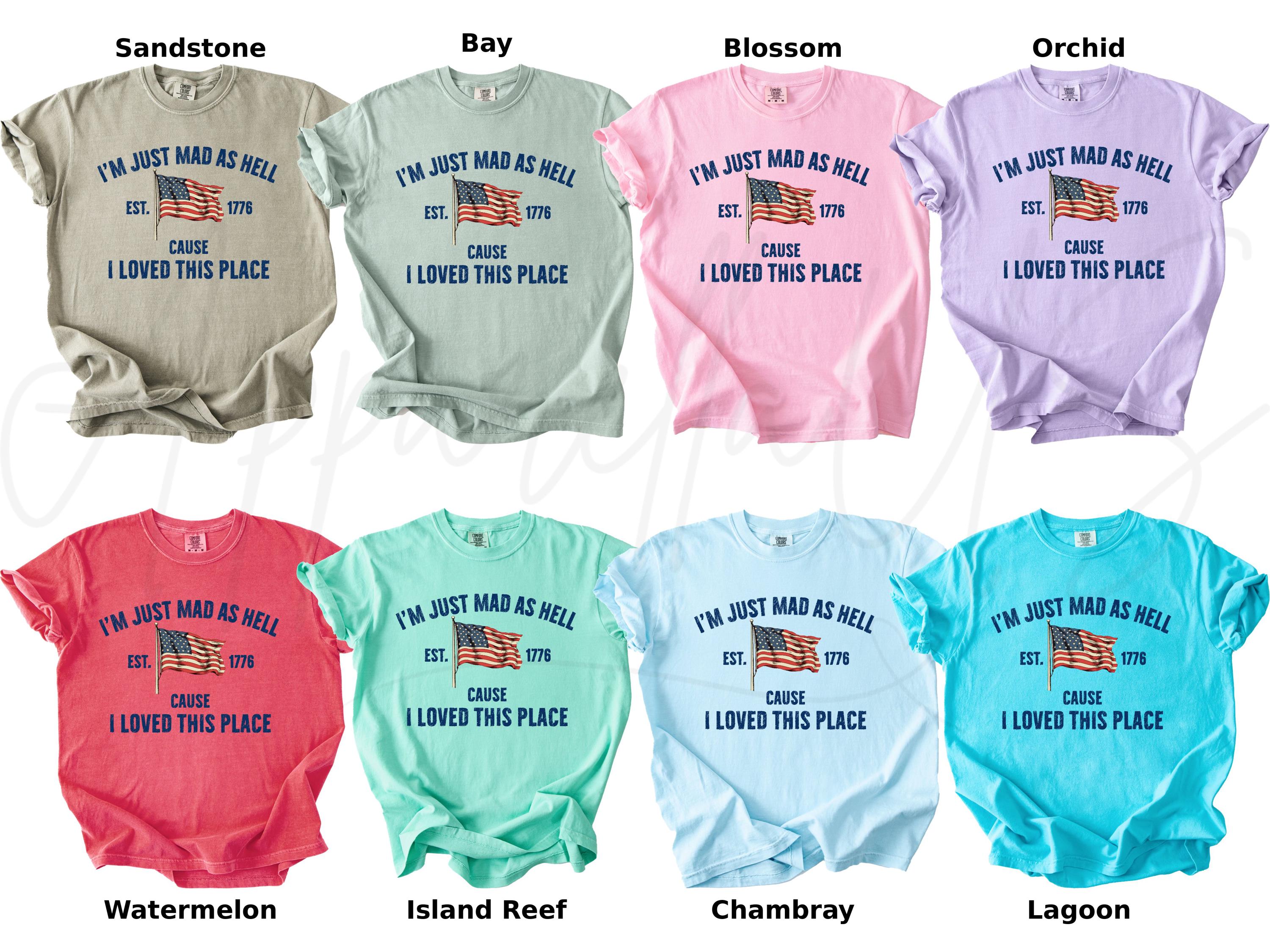 Comfort Colors Mad Hell Est 1776 Cause Loved Place Red White Blue Resistance Independence Tee (4)