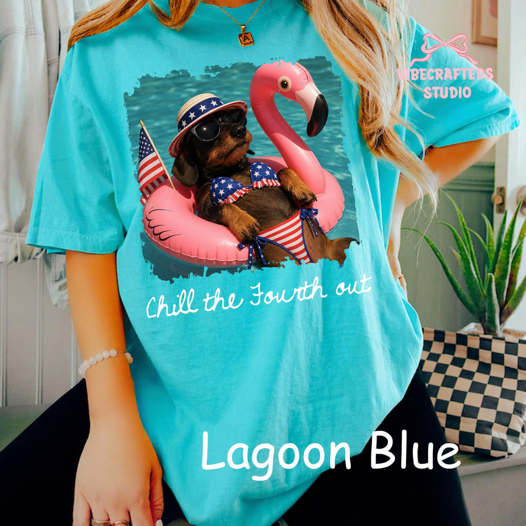 Chill Fourth Patriotic Dachshund Comfort Colors 4th July Tee Wiener Dog Usa Summer Pool Party Tee (4)