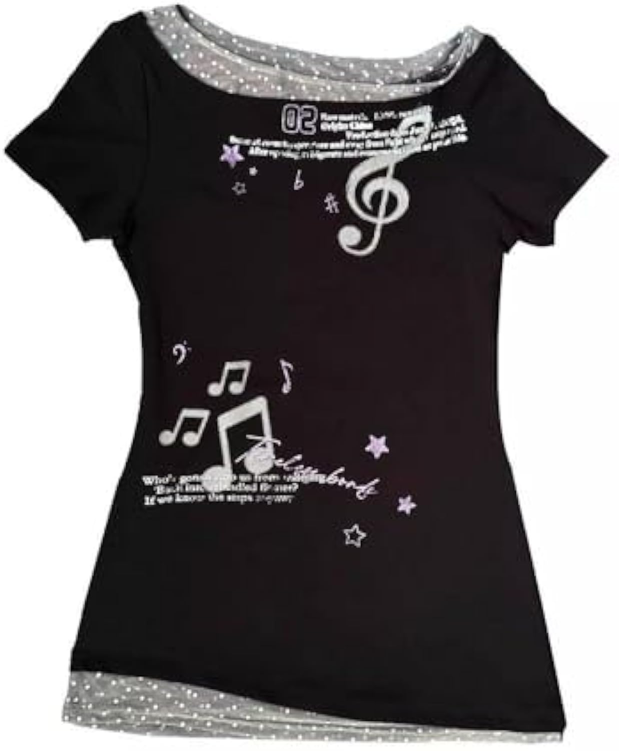 Women's Grunge Emo Musical Note Graphic T-Shirt Y2K Aesthetic Asymmetric Cold Shoulder Top Alt Indie Tee Streetwear
