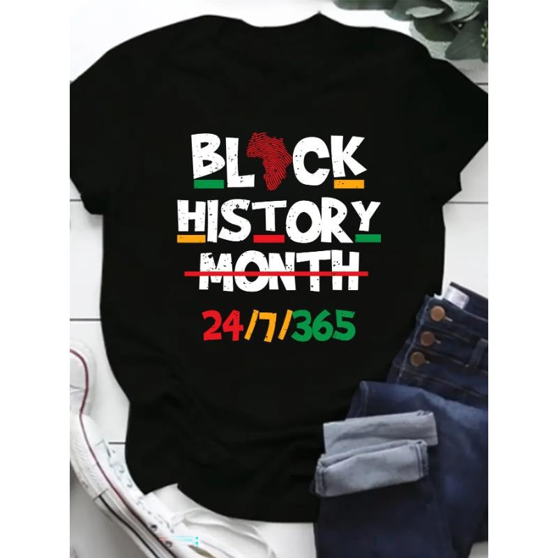 Black History Month 24/Lightsaber brand/365, Women'WB shield Large Size Black T-shirt, Short Sleeves, Crewneck, Geometric...