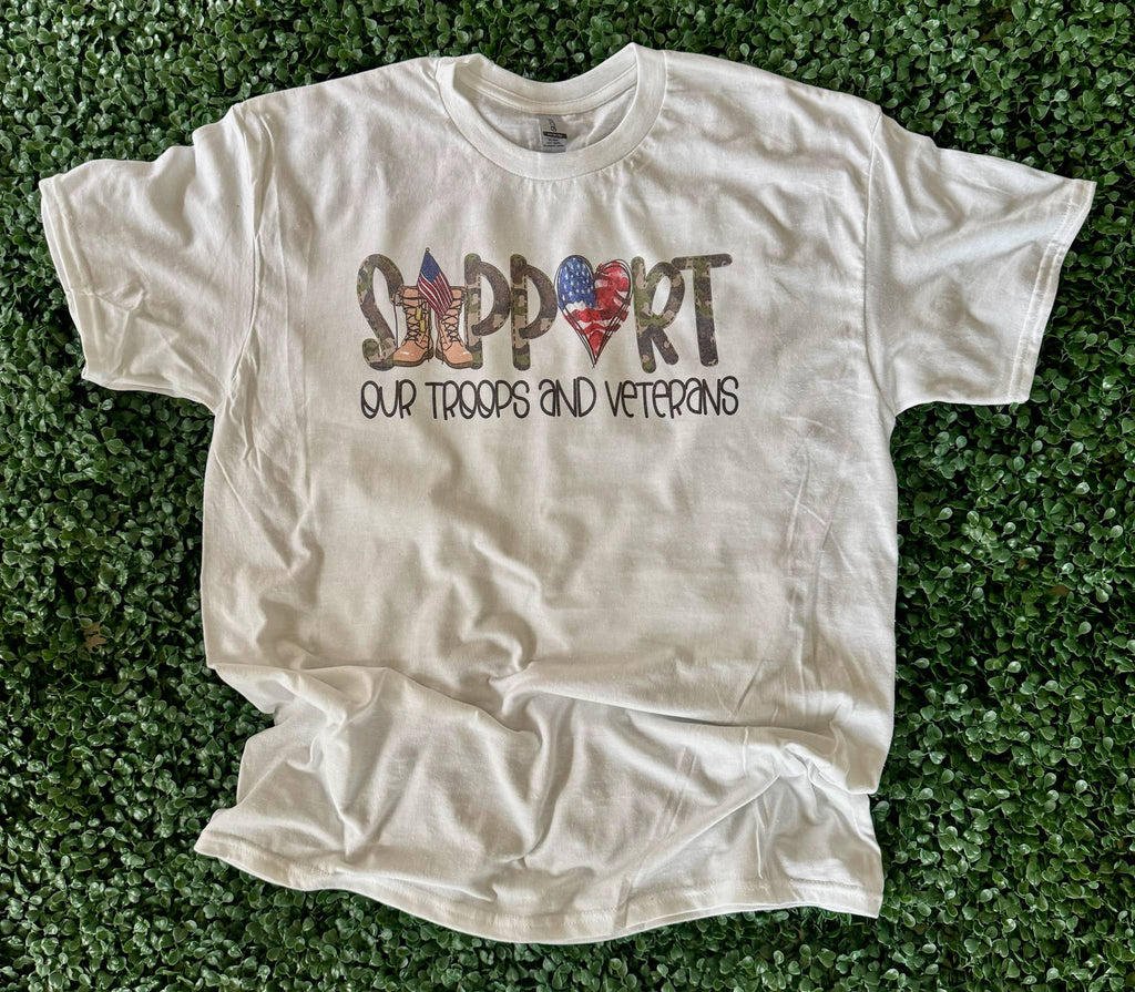 Support Our Troops & Veterans On White Tee