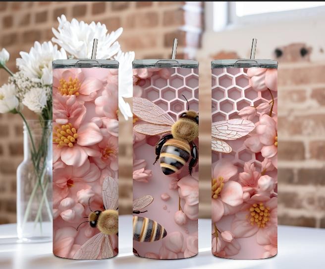 3D Bee Pink Tumbler Stainless Skinny Drinkware T-Shirts, Hoodie, Sweatshirt | DripVista.com