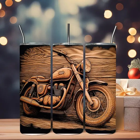 3D Woodgrain Motorcycle Tumbler Drinkware Stainless Steel T-Shirts, Hoodie, Sweatshirt | DripVista.com