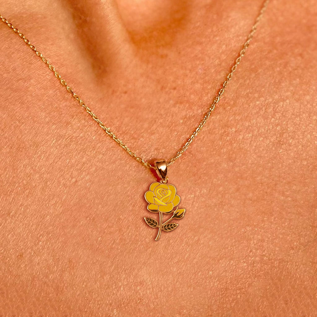 Yellow Rose Flower Necklace June Birth Flower