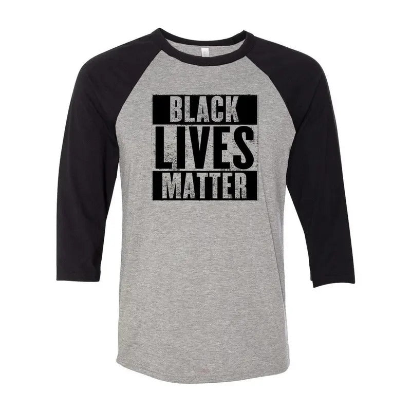 Black Lives Matter 3/4 Sleeve Raglan Baseball T-Shirt Casual Crewneck
