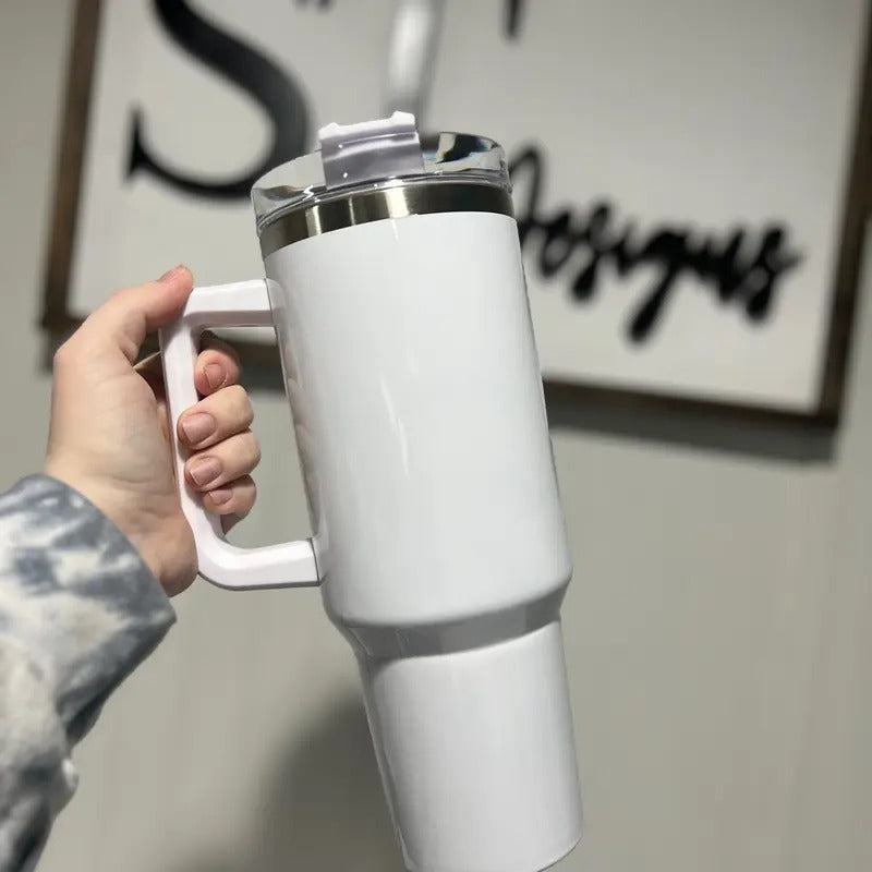 40 oz White Stainless Steel Sublimation Friendly Tumbler with Handle T-Shirts, Hoodie, Sweatshirt | DripVista.com