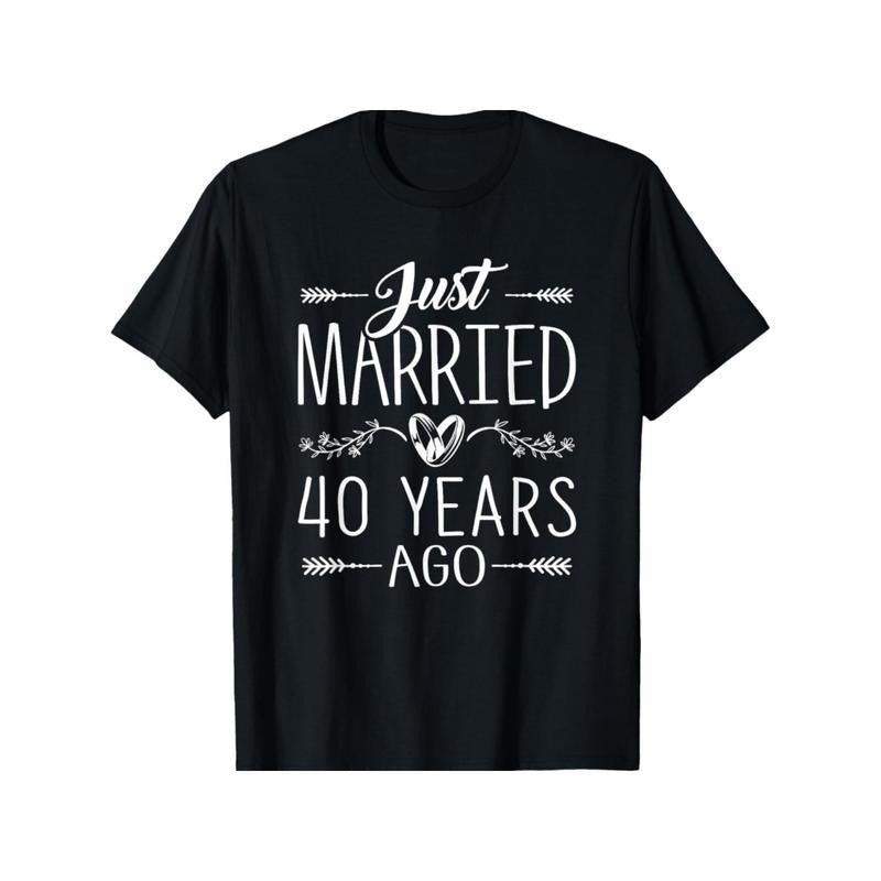 40th Wedding Anniversary Celebration T-Shirt for Couples - Cotton, Casual Fit with Geometric Print, Perfect for Daily Wear & Outdoor Activities Made in USA