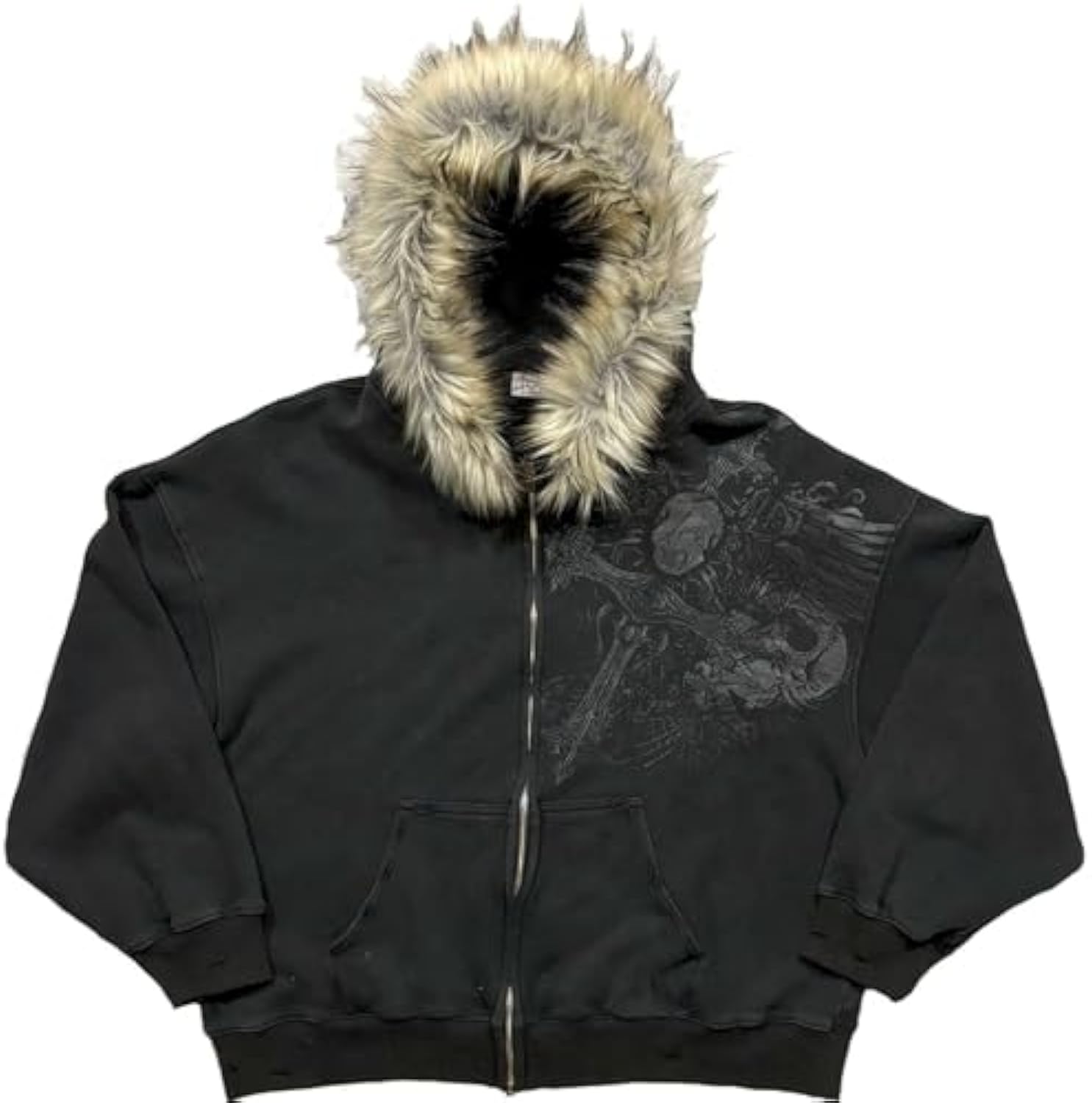 Grunge Clothes Unisex Y2k Top Vintage Jacket Zip Up Hoodies Printed Long Sleeve Hoodie Fur Collar Fashion Outgoing