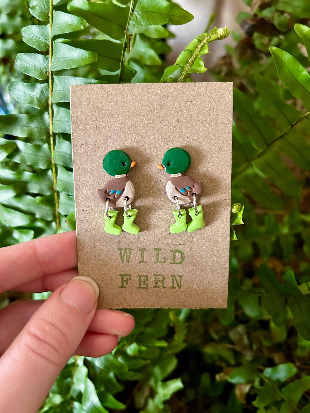 Mallard Duck Rain Boot Polymer Clay Silver Earrings