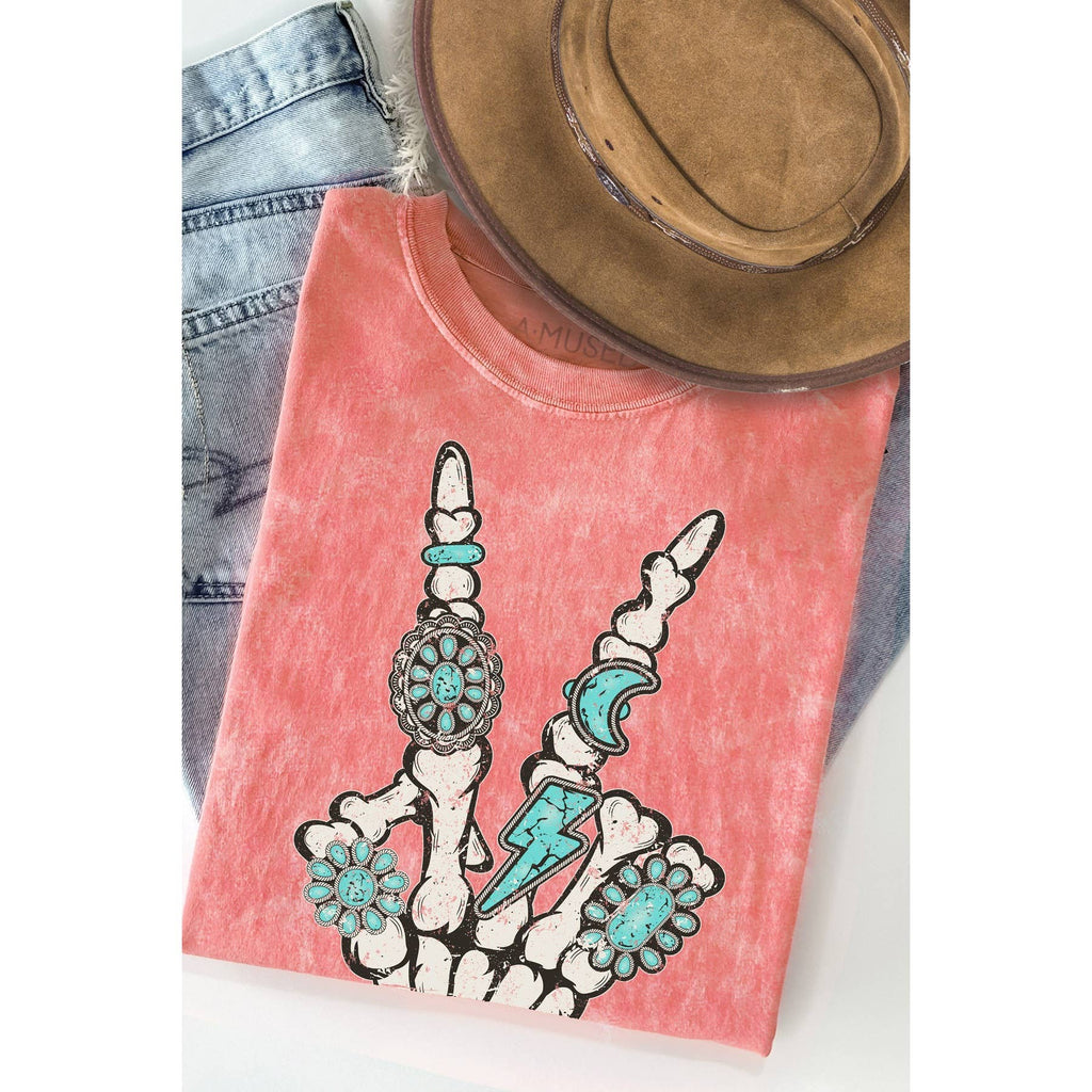 Skeleton Turquoise Peace Graphic - Mineral Wash T