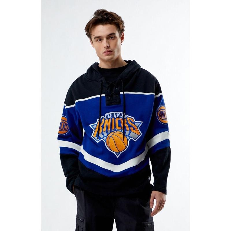 47 Brand Men's NY Knicks Lacer Hoodie T-Shirts, Sweatshirt | DripVista.com