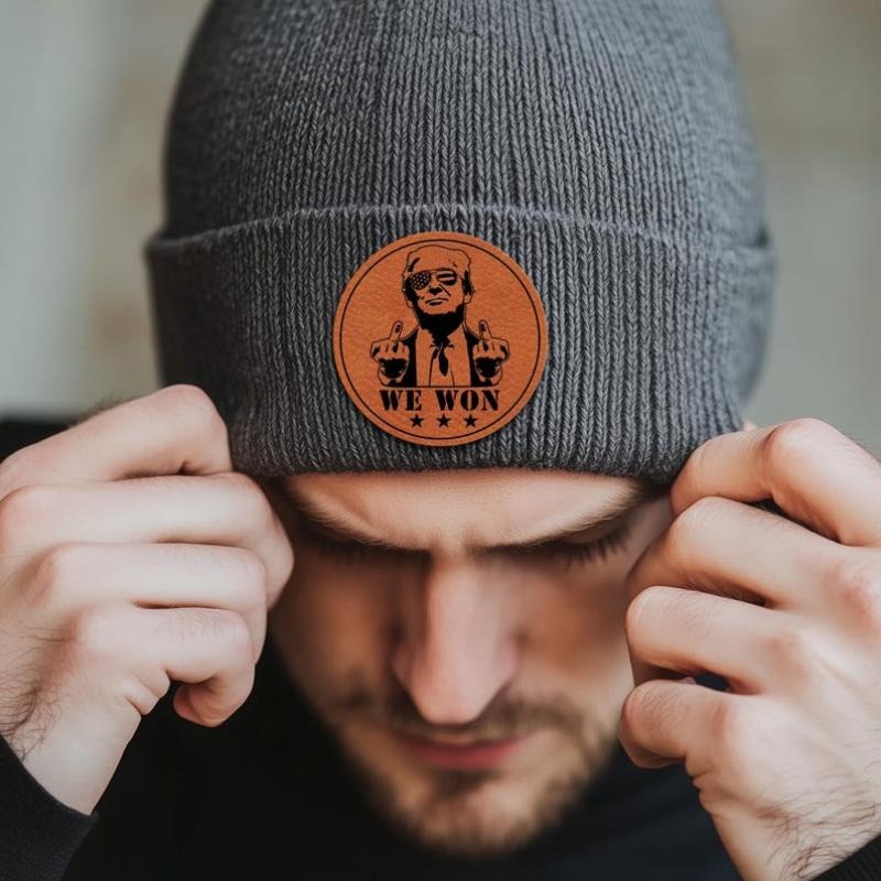 Trump President Beanie With Leather Patch, Trump Won Again 2024 Winter Hat, Gift for Trump Supporters, Presidential...