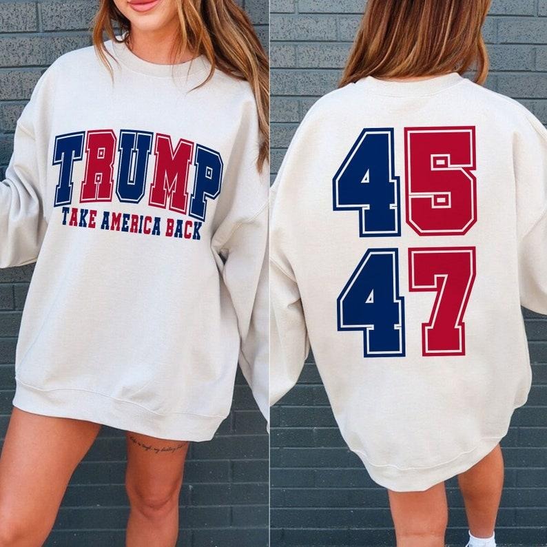 Trump 45/47 Varsity Shirt, Trump 45/47 Republican Proud Conservative Shirt, Patriotic America First MAGA Trump 2024 Shirt...