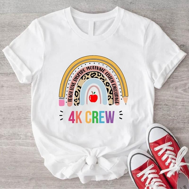 4K Teacher T-Shirt, 4K Crew Shirt, Kindergarten Teacher Gift Tee, Back To School Shirt, Matching Teacher Squad Tee, Kinder Teacher Tee.