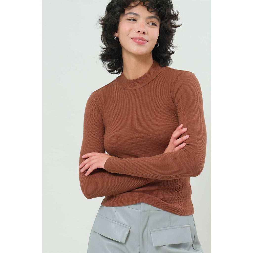Textured High-Neck Fitted Top