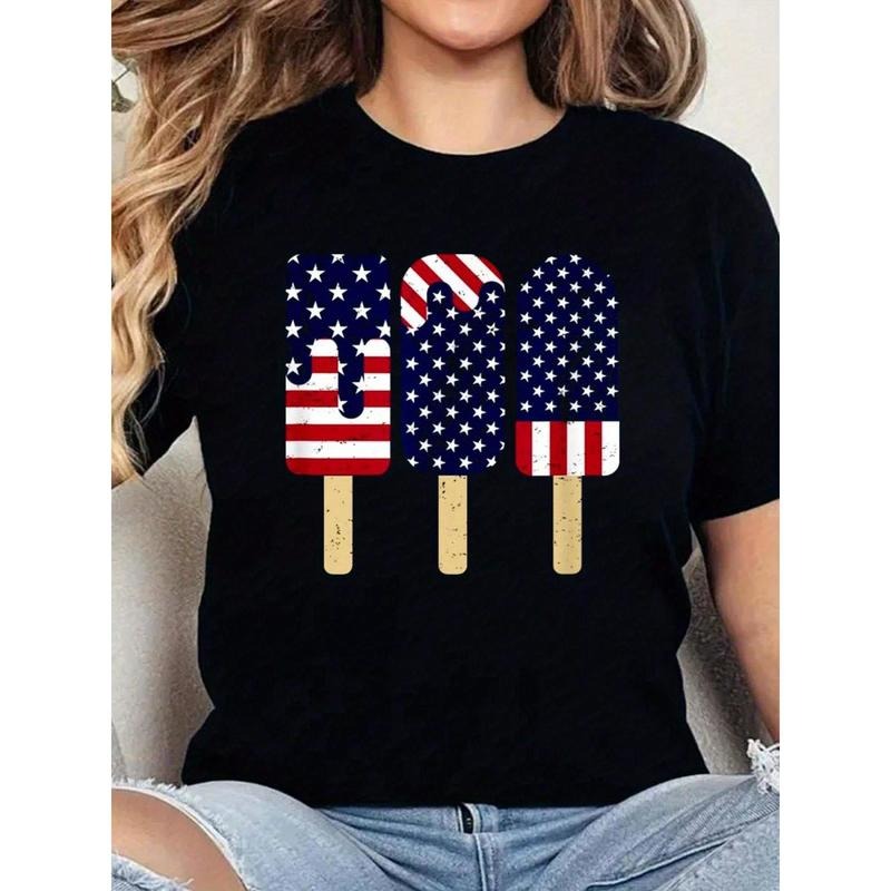 4th FOG July Popsicle Patriotic American Flag Memorial Day Print T-Shirt Casual Crew Neck Short Sleeve Comfort Tee Top...