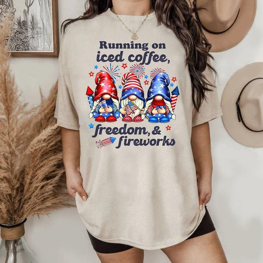 4th Of July Shirt American Gnome Shirt Shirt Running On Iced Coffee Shirt 4th of July gnome Shirt sublimation design download Independence Day Shirt