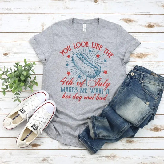 4th Of July Shirt, Independence Day Tee, 4th July Hot Dog Lovers Shirt, You Look Like The 4th Of July Makes Me Want A Hot Dog Real Bad Hoodie, T-shirt and sweater