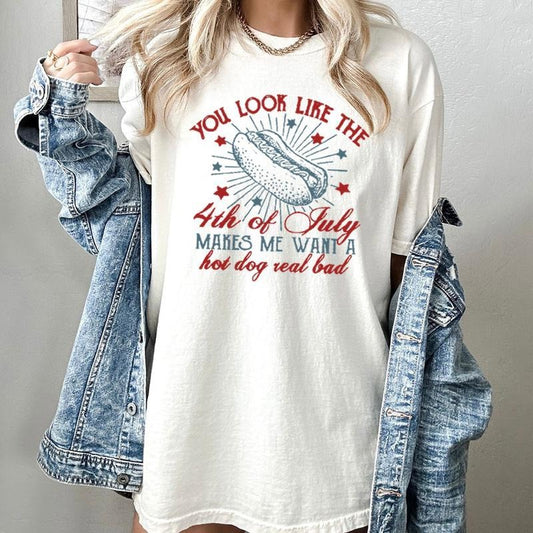 4th Of July Short Sleeve Hot Dog You Shirt You Look Like T-Shirt