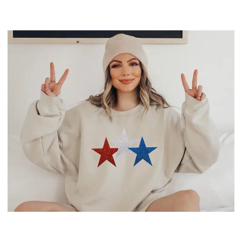 4th Of July Sweatshirt Star Glitter Look 4th Of July Hoodie America Day Shirt Patriotic Shirt 4th Of July Shirtgift For...