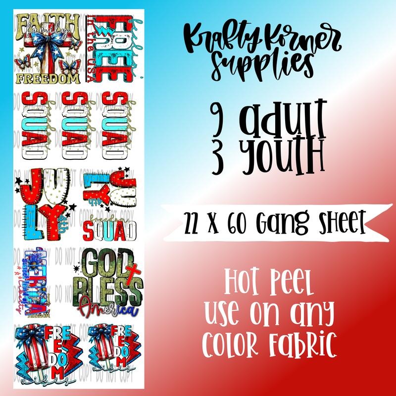 4th of July DTF Transfer Gang Sheet, 22 x 60