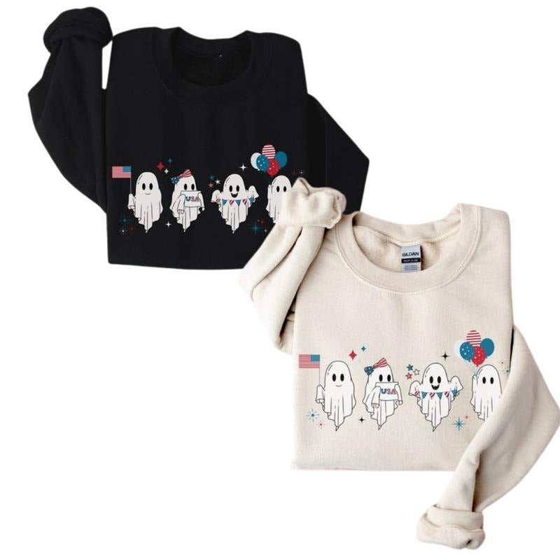4th of July Ghost Sweatshirt, USA America Sweater, Funny 4th of July Shirt, Retro Patriotic Gift, Cute Ghost Hoodie