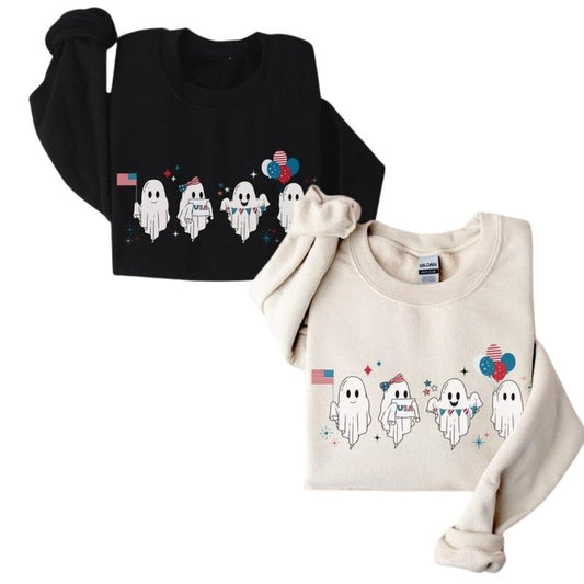 4th of July Ghost Sweatshirt, USA America Sweater, Funny 4th of July Shirt, Retro Patriotic Gift, Cute Ghost Hoodie