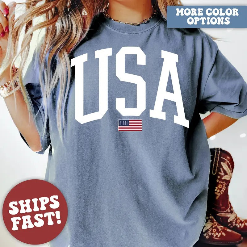 4th of July Shirt Fourth of July T-Shirt USA Shirt Independence Day American Patriotic Shirt Memorial Day Top Womenswear...