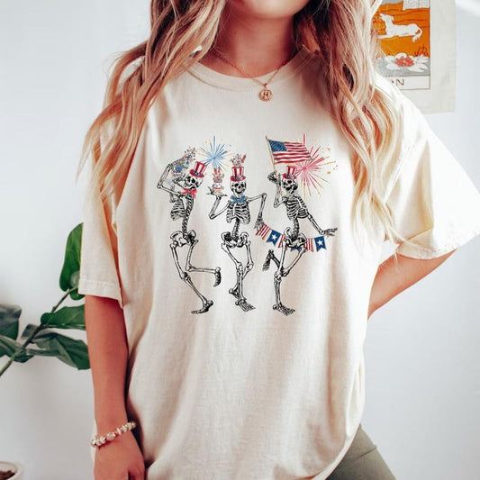 4th of July Skellies, 4th of July Shirts, Dancing Skeleton Shirt, American Flag Shirt,4th of July, Stars and Stripes Shirt, Red White Blue Top Womenswear Underwear Lady