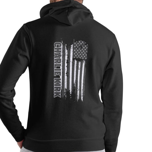 Charlie Kirk Freedom Hoodie Unisex 50/50 Blend Long Sleeve Classic Fit Casual Wear Comfortable Soft Texture with American Flag Design