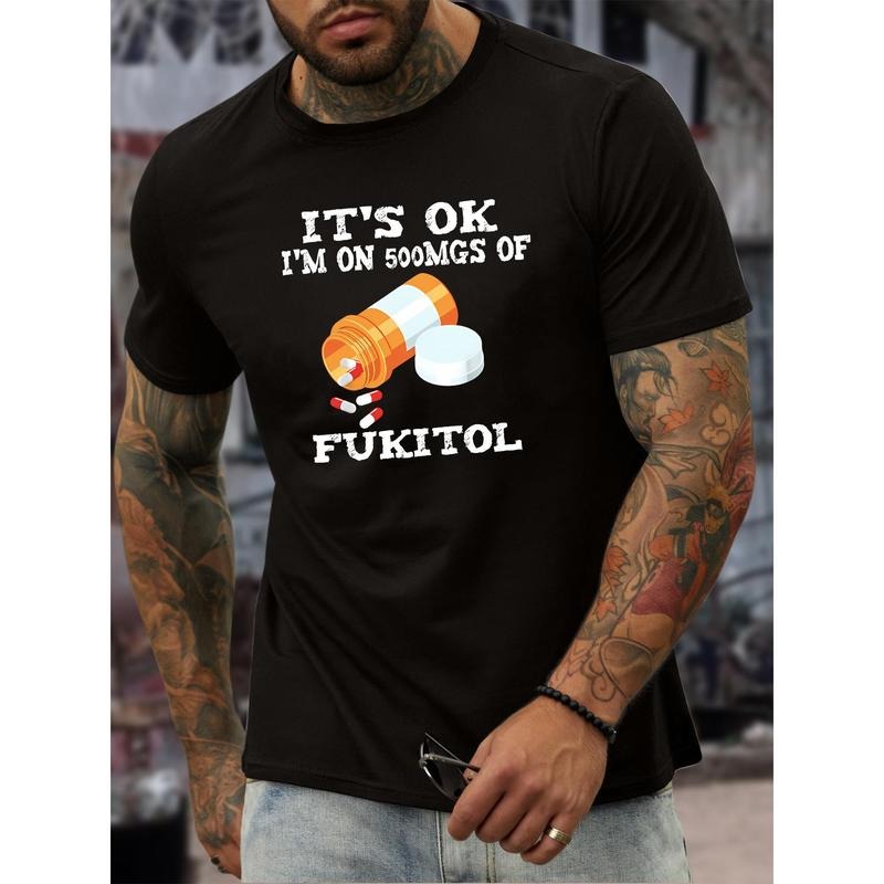 500MGS of FUKITOL Crew Neck Print T-Shirt - Soft Cotton, Slight Stretch, Versatile Summer Casual Wear for Men - Regular Fit, Short Sleeve, Patterned, Breathable, and Comfortable Made in USA