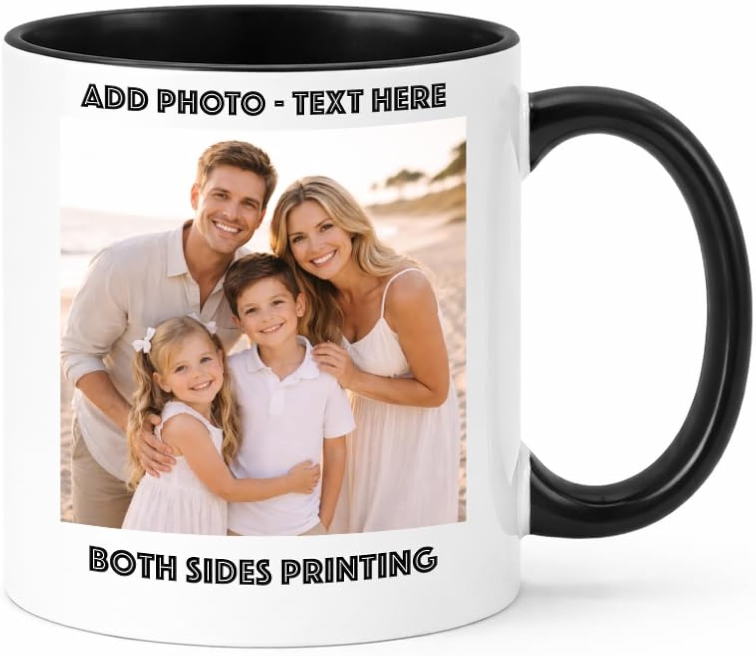 Personalized Coffee Mug 11oz Ceramic – Custom Photo, Text or Logo Cup | Double-Sided Print, Dishwasher & Microwave Safe | Gift for Thanksgiving, Mom Dad Teacher Friend Birthday Christmas (Black)