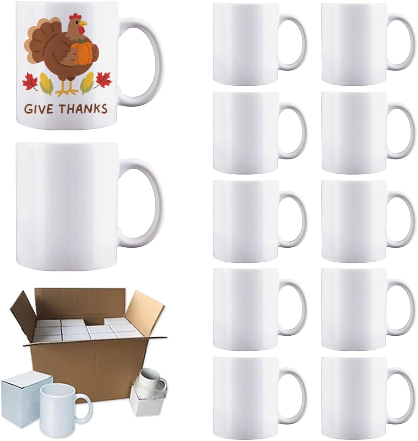 12 Pack Sublimation Mugs,11 OZ White Coffee Mugs With White Gift Boxes,Tazas Para,Ceramic Blank Coffee Mugs For Coffee, Tea, Latte, Soup, Milk, Hot Cocoa